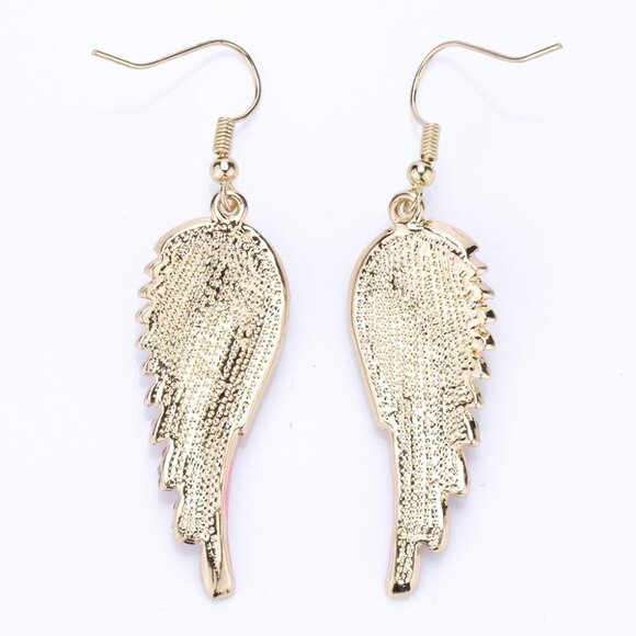 Women's Crystal Dangle Earrings Angel Wing Gold Copper Hypoallergenic Jewelry - Picture 4 of 5